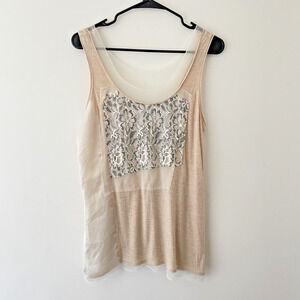 Fairy Coquette Lace Mesh Layered Tank Top Beige Cream Large Romantic‎ Y2K